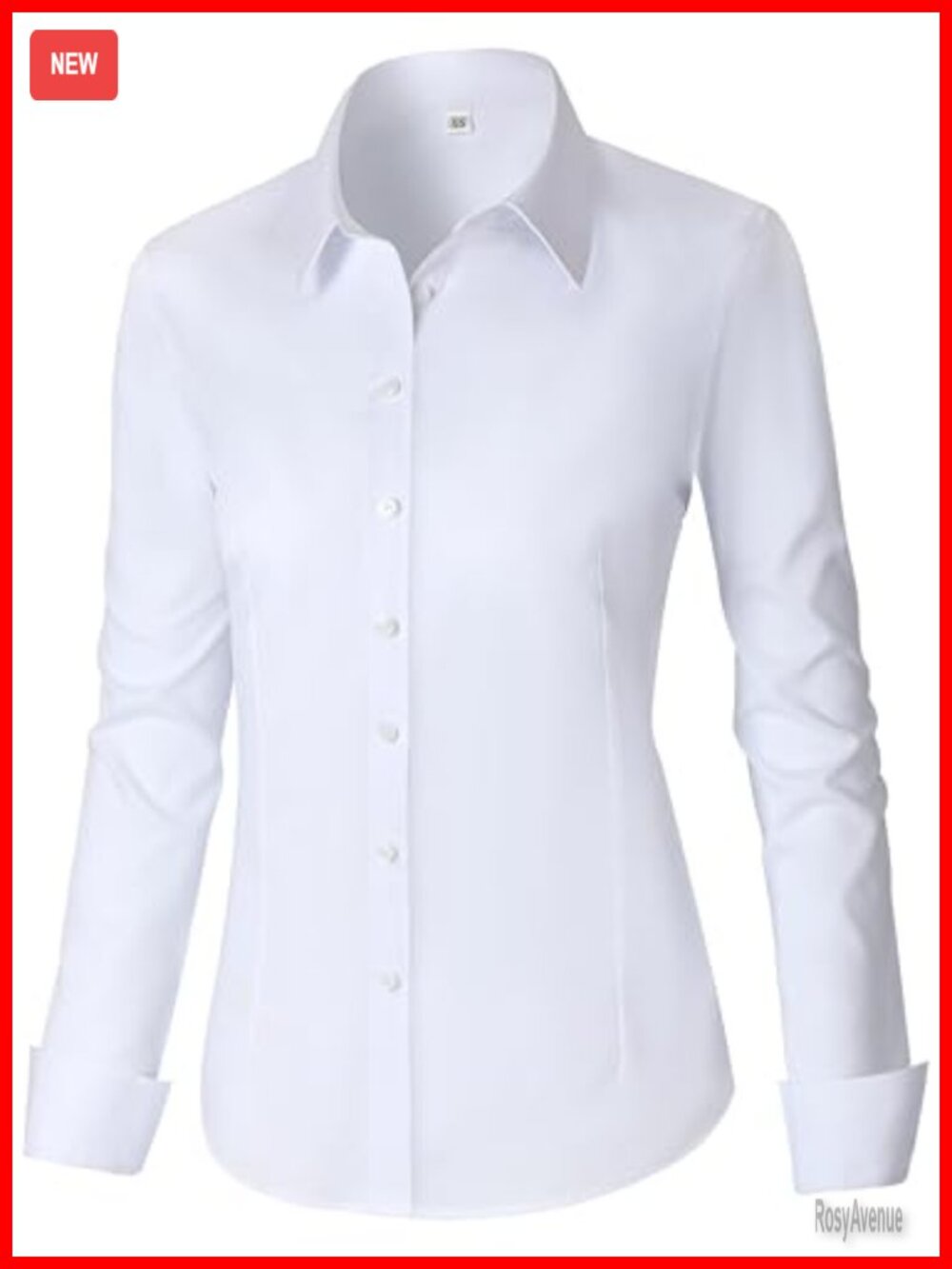 Womens Cotton Button Down Shirt Fitted Long Sleeve Work Blouse